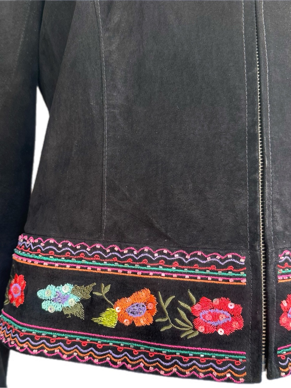 Y2K Vintage Scully Black Suede Leather Jacket Floral/Paisley Embroidered size L - Picture 9 of 14